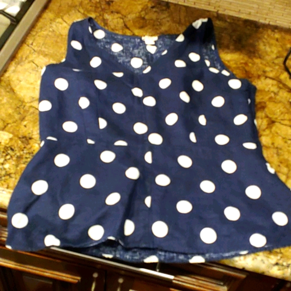 J. Crew Factory Navy Polka Dot Linen Blend Top